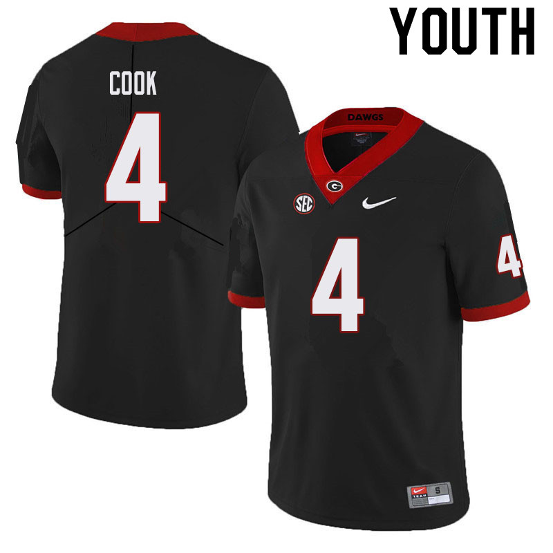 Georgia Bulldogs Youth James Cook #4 Black Stitched College UGA Football Jersey 23DL014KJ